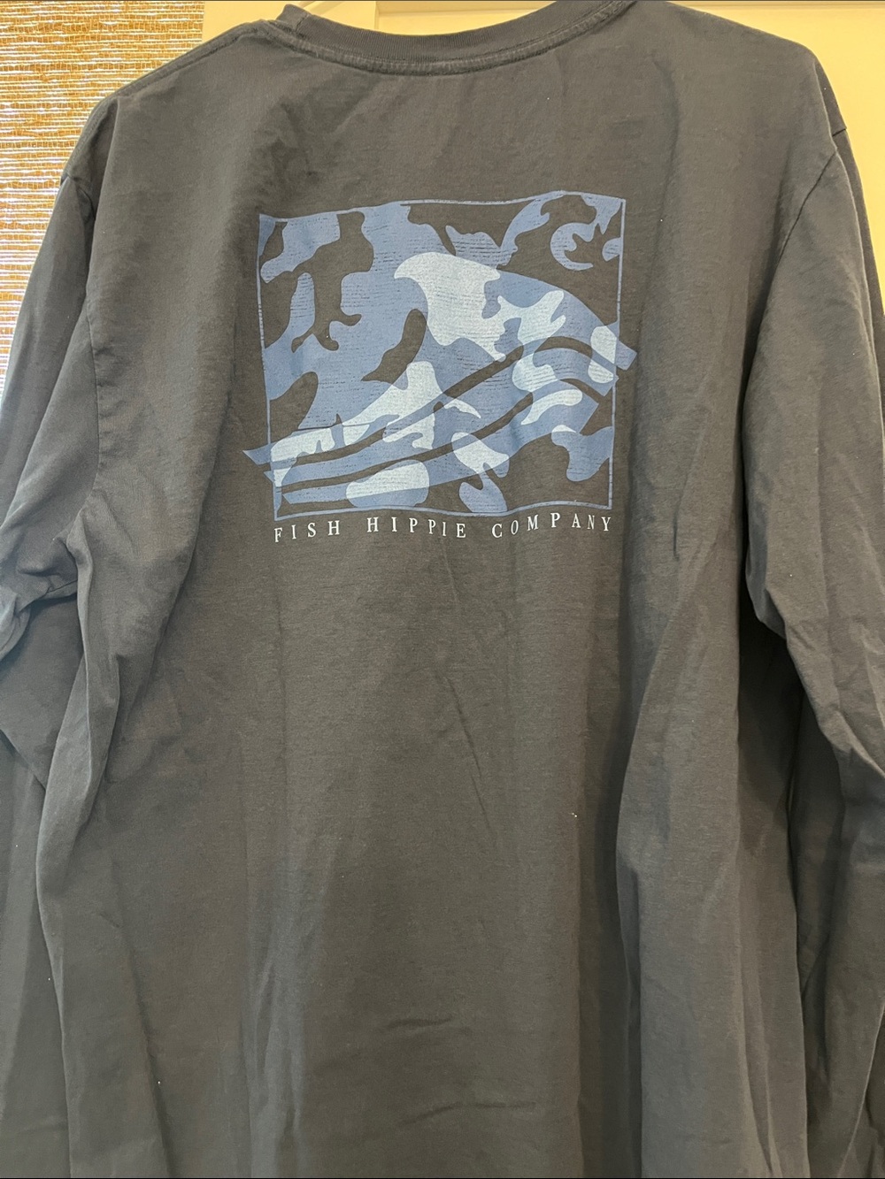 Men's Long Sleeve Fish Hippie T-Shirt - Navy
